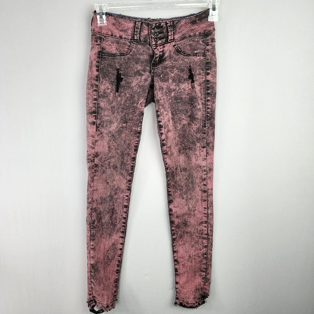 Pink Acid-Wash Skinny Jeans